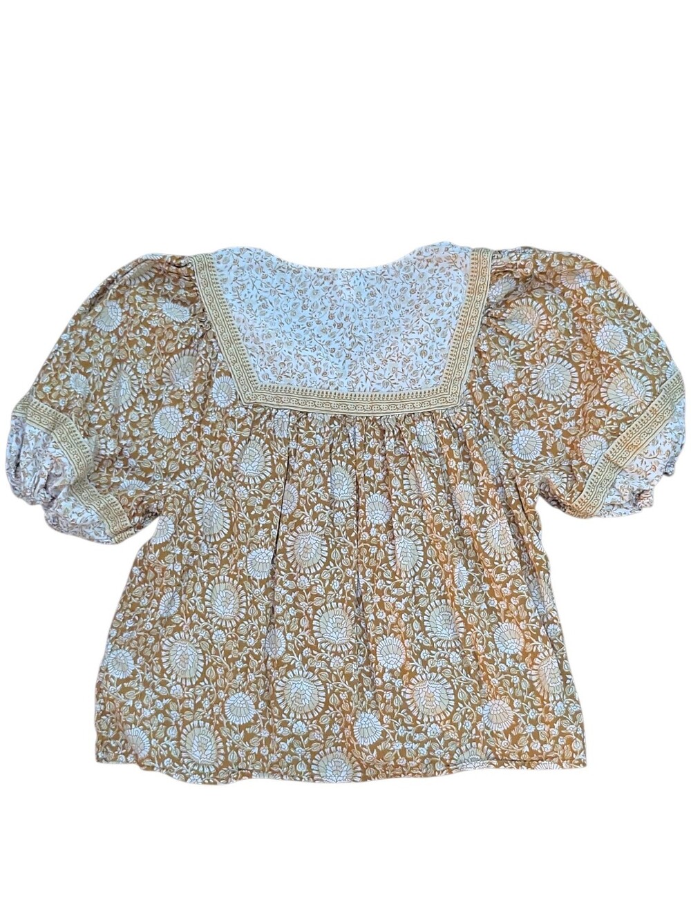 Old Navy Mustard Yellow Boho Peasant Puff Sleeve Blouse Size M Tassels Cotton... - Picture 3 of 11